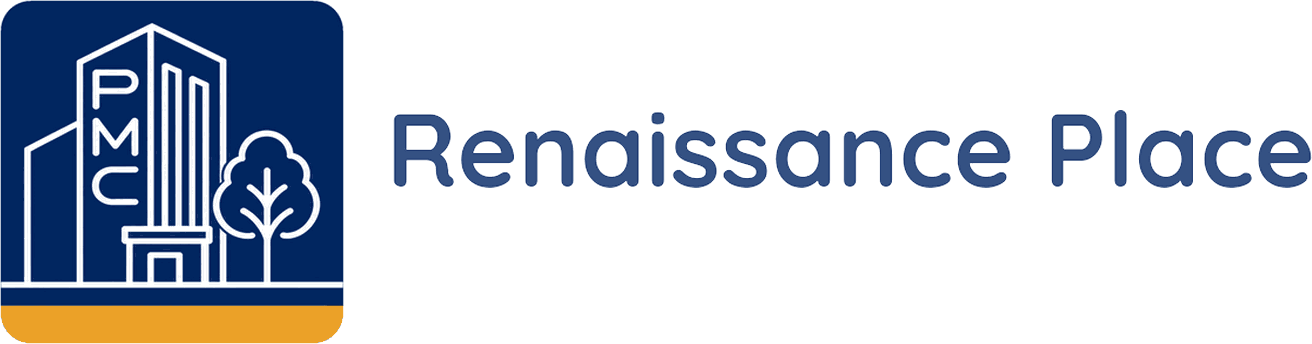 A logo with a building and tree and the words Renaissance Place.